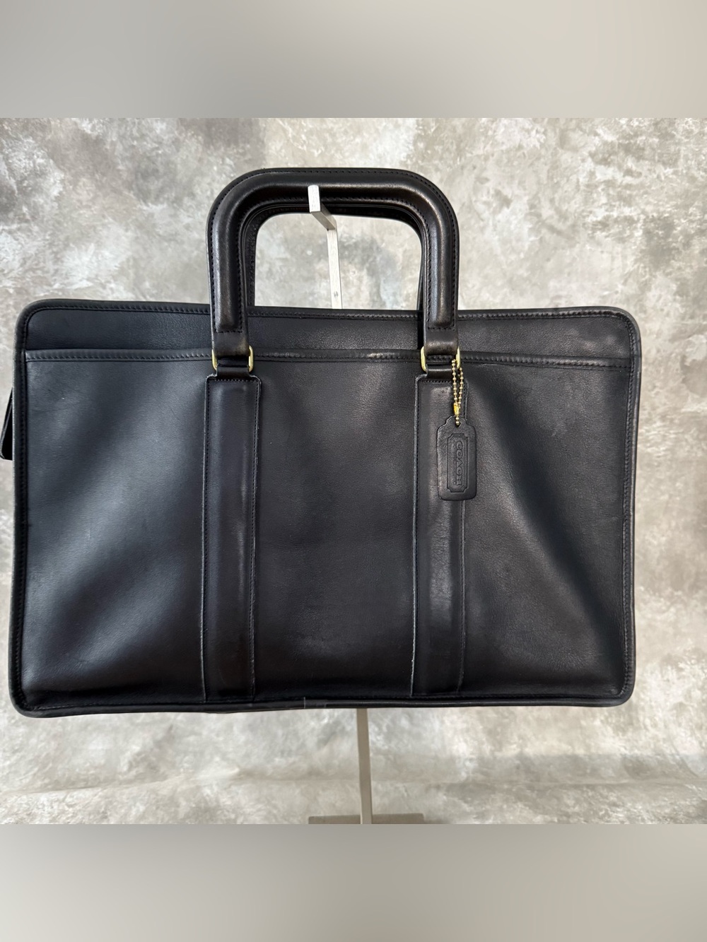Vintage Coach Black Leather Briefcase with Top Handles and Tag (Love 28)